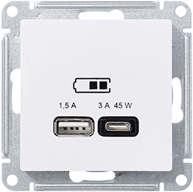 розетка USB тип А (1,5А) + тип C (3А, 45Вт) Systeme Electric AtlasDesign, лотос - внешний вид