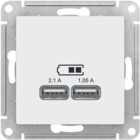 розетка 2 х USB 2.0 Systeme Electric AtlasDesign (5В/2,1А, 2х5В/1,05А), лотос - внешний вид