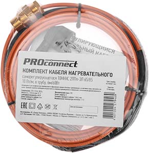кабель греющий саморегулирующийся 10 ККНС 2ЛПп-ЭЛ 65/85 PROconnect в трубу - упаковка 6 м