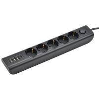 Удлинитель 5-мест 2м ПВС 3*1 черный 4*USB IEK  MODERN