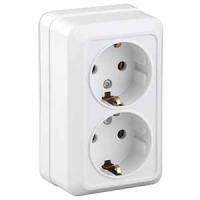 купить Квадро белый розетка открытая 2-мест заземление IP20  в Кирове Квадро белый розетка открытая 2-мест заземление IP20