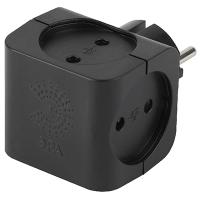 Разветвитель 4-мест 16А черный квадрат пластик ЭРА 