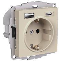 купить Атлас песочный розетка скрытая 1-мест заземление шторки USB IP20 2 USB A+C в Кирове Атлас песочный розетка скрытая 1-мест заземление шторки USB IP20 2 USB A+C