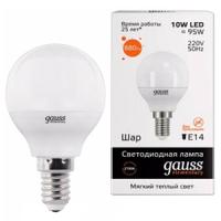 купить Лампа свд 220В E14 10Вт 3000К 890лм шар G45 матовая Gauss в Кирове Лампа свд 220В E14 10Вт 3000К 890лм шар G45 матовая Gauss