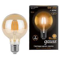 купить Лампа свд 220В E27 6Вт 2400К 550лм шар G95 золотистая филамент Gauss в Кирове Лампа свд 220В E27 6Вт 2400К 550лм шар G95 золотистая филамент Gauss