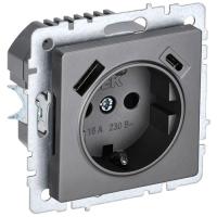 BRITE Роз. с з/к/ш 16А с USB A+C 18Вт РЮш11-1-БрС сталь IEK