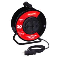 Удлинитель 4-мест 30м КГ 3*2,5 черный  IP44 Rexant 