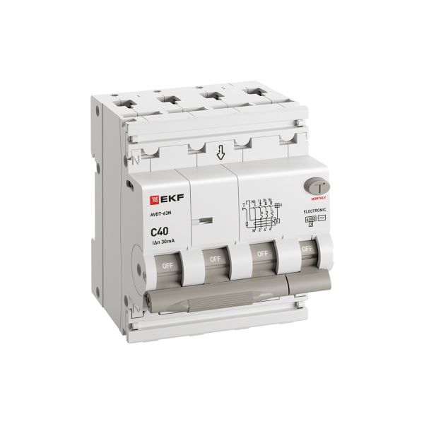 купить Дифавтомат 4Р 40А C тип AC 30мА 6кА 4мод АВДТ-63N EKF PROxima в Кирове Дифавтомат 4Р 40А C тип AC 30мА 6кА 4мод АВДТ-63N EKF PROxima