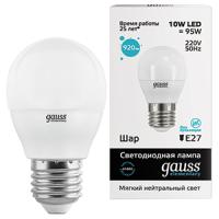 купить Лампа свд 220В E27 10Вт 4000К 890лм шар G45 матовая Gauss  в Кирове Лампа свд 220В E27 10Вт 4000К 890лм шар G45 матовая Gauss