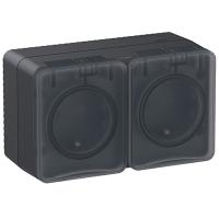 AtlasDesign Profi54 антрацит розетка открытая 2-мест шторки IP54 
