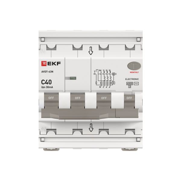 купить Дифавтомат 4Р 40А C тип AC 30мА 6кА 4мод АВДТ-63N EKF PROxima в Кирове Дифавтомат 4Р 40А C тип AC 30мА 6кА 4мод АВДТ-63N EKF PROxima