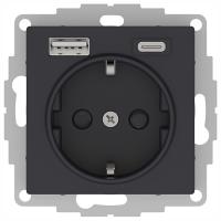купить Атлас карбон розетка USB A+C скрытая 2-ая  в Кирове Атлас карбон розетка USB A+C скрытая 2-ая