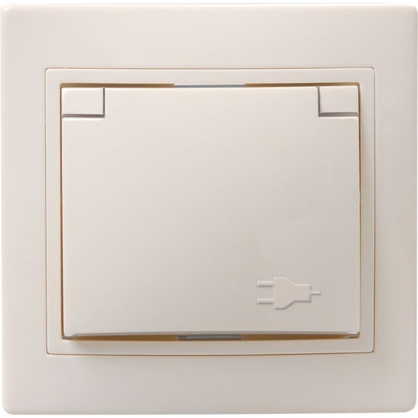 Кварта кремовый розетка скрытая 1-мест заземление с крышкой шторки IP20 