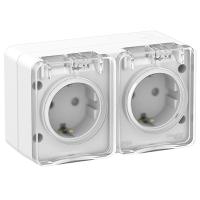 купить Атлас Профи белый розетка открытая 2-мест шторки IP54  в Кирове Атлас Профи белый розетка открытая 2-мест шторки IP54