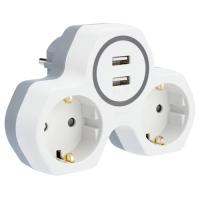 купить Разветвитель 2-мест 16А заземление *USB белый треугольник пластик   в Кирове Разветвитель 2-мест 16А заземление *USB белый треугольник пластик