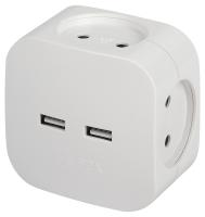 Разветвитель электрический ЭРА SP-4-USB-W на 4 розетки + 2xUSB 2400mA, без заземл 10А (белый)