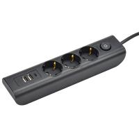 Удлинитель 3-мест 2м ПВС 3*1 черный 3*USB IEK  MODERN