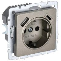 купить Брайт шампань розетка скрытая 1-мест заземление шторки USB IP20 A+C 18Вт в Кирове Брайт шампань розетка скрытая 1-мест заземление шторки USB IP20 A+C 18Вт