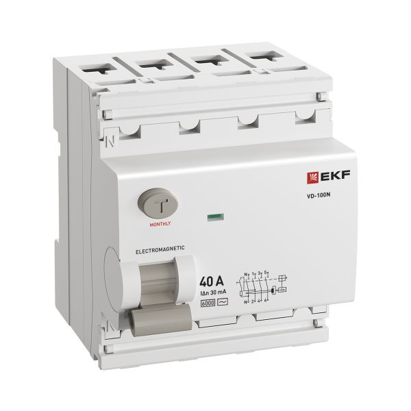 купить Выключатель дифференциальный (УЗО) 4Р 40А 30мА AC 6кА ВД-100N EKF PROxima в Кирове Выключатель дифференциальный (УЗО) 4Р 40А 30мА AC 6кА ВД-100N EKF PROxima