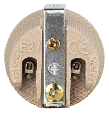 купить Патрон подвесной E27 керамика белый ЭРА с держателем в Кирове Патрон подвесной E27 керамика белый ЭРА с держателем