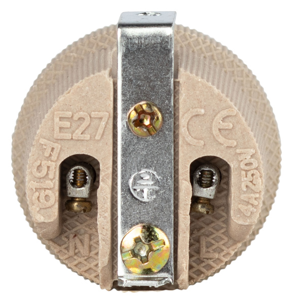 купить Патрон подвесной E27 керамика белый ЭРА с держателем в Кирове Патрон подвесной E27 керамика белый ЭРА с держателем