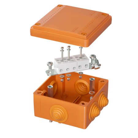 Коробка 100*100*50 квадрат оранжевый IP55 огнестойкая с клем 5*20А