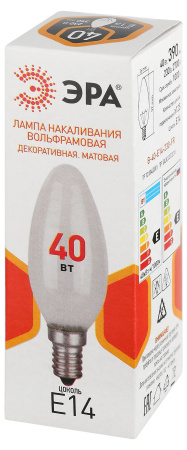 купить Лампа свеча накал Е14 40Вт 390лм матовая ЭРА  в Кирове Лампа свеча накал Е14 40Вт 390лм матовая ЭРА