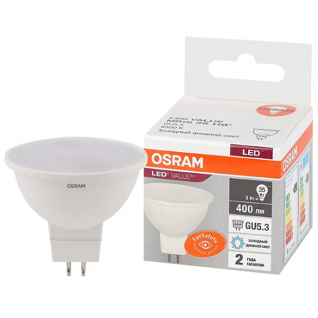 Лампа свд 220В GU5.3 5Вт 6500К 400лм MR16 матовая Osram LED Value