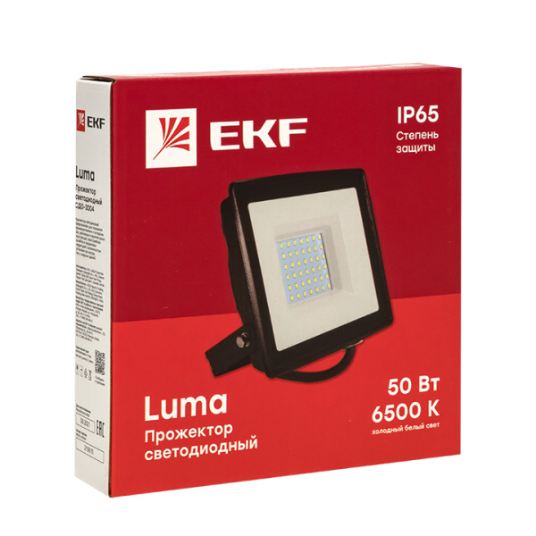 Прожектор свд 50Вт 6500К 4000лм черный IP65 110° Luma EKF 