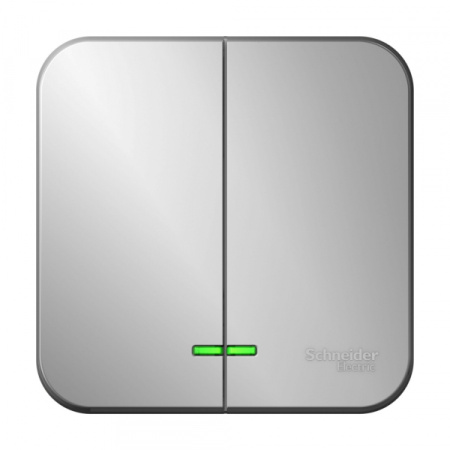 Бланка алюминий выключатель 2кл с подсветкой открытая 10А IP20