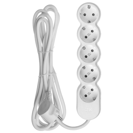 Удлинитель 5-мест 3м ПВС 3*1,5 белый IEK  UNO