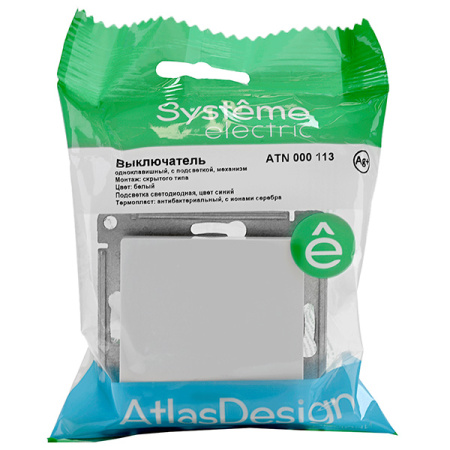 AtlasDesign белый выключатель 1кл с подсветкой скрытая 10А IP20 