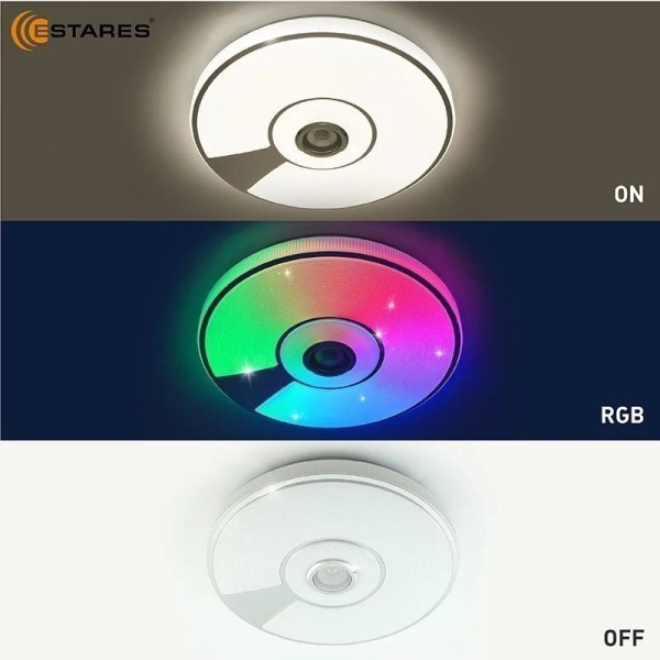 купить Светильник настенно-потолочный свд 80Вт RGB круг белый/хром  пульт ДУ Estares музыкальная, API в Кирове Светильник настенно-потолочный свд 80Вт RGB круг белый/хром  пульт ДУ Estares музыкальная, API