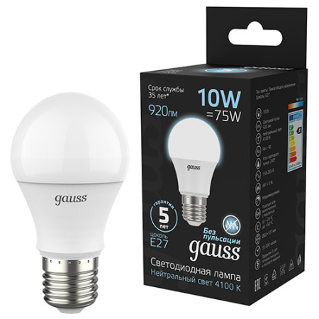 Лампа светодиодная 220В Е27 10Вт 4100К 920лм стандарт A60 матовая Gauss Black