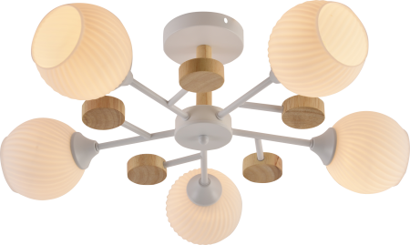 купить Светильник потолочный (люстра) 5*60Вт E27 белый/дерево  в Кирове Светильник потолочный (люстра) 5*60Вт E27 белый/дерево