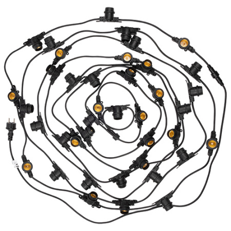 Гирлянда Белт-лайт 12м, E27, шаг 30см, 40 патронов, черный каучук, IP65