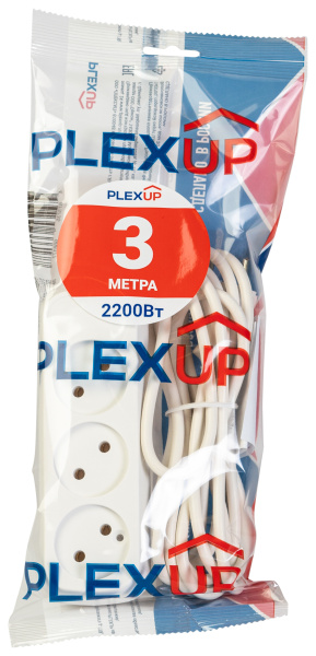 Удлинитель 3-мест 3м ПВС 2*0,75 белый PlexUp  