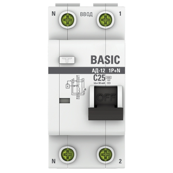 Дифавтомат 2Р 25А C 30мА 4,5кА АД12 2мод EKF Basic
