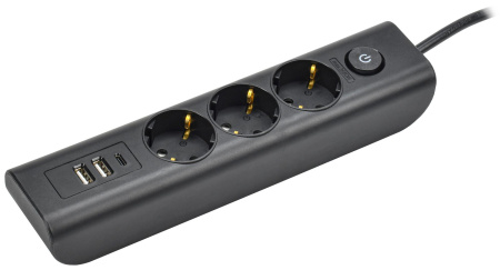Удлинитель 3-мест 2м ПВС 3*1 черный 3*USB IEK  MODERN