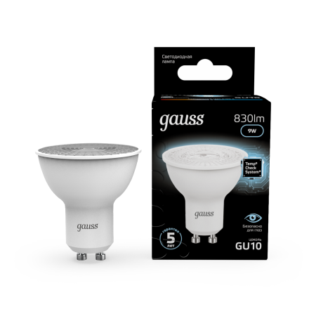Лампа свд 220В GU10 9Вт 4100К 830лм MR16 матовая Gauss 