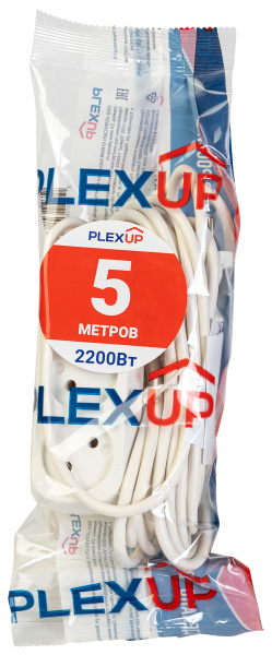 Удлинитель 2-мест 5м ПВС 2*0,75 белый PlexUp  