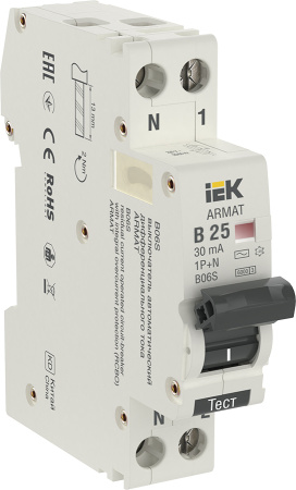 Дифавтомат 2Р 25А B тип AC 30мА 6кА 1мод B06S IEK