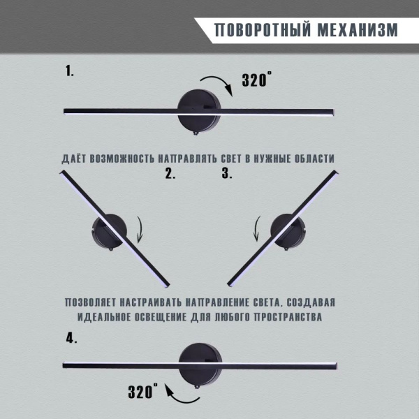 Светильник настенный свд 15Вт 4500К 800лм черный Россвет поворотный с выкл.