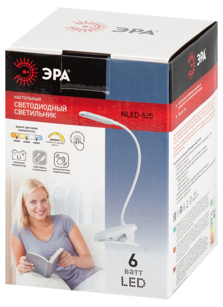 Светильник настольный свд 6Вт 3000-6500К лм белый прищепка диммер аккумулятор ЭРА управление жестом