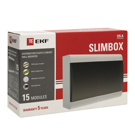 Бокс 15мод навесной белый черная прозрачная дверь IP41 SlimBox EKF