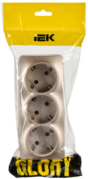 Глори шампань розетка открытая 3-мест заземление IP20 