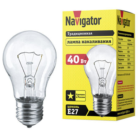 Лампа накаливания E27 40Вт 415лм стандарт прозрачная Navigator