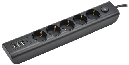 Удлинитель 5-мест 2м ПВС 3*1 черный 4*USB IEK  MODERN