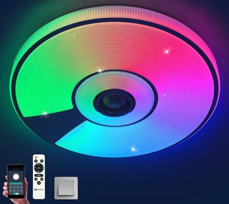 Светильник настенно-потолочный свд 80Вт RGB круг белый/хром  пульт ДУ Estares музыкальная, API