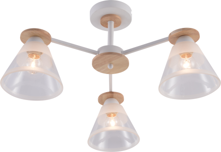 купить Светильник потолочный (люстра) 3*60Вт E27 белый/дерево  в Кирове Светильник потолочный (люстра) 3*60Вт E27 белый/дерево